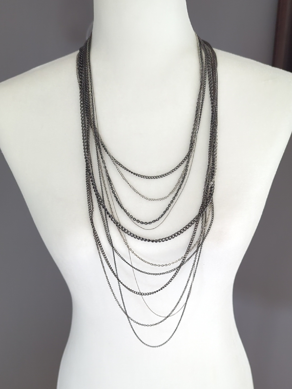 3 For $30. Multi-Layer Gunmetal Chain Necklace